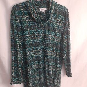 Women's Kim Rogers Long Sleeve Multicolor‎ Cowl Neck Blouse Size Large